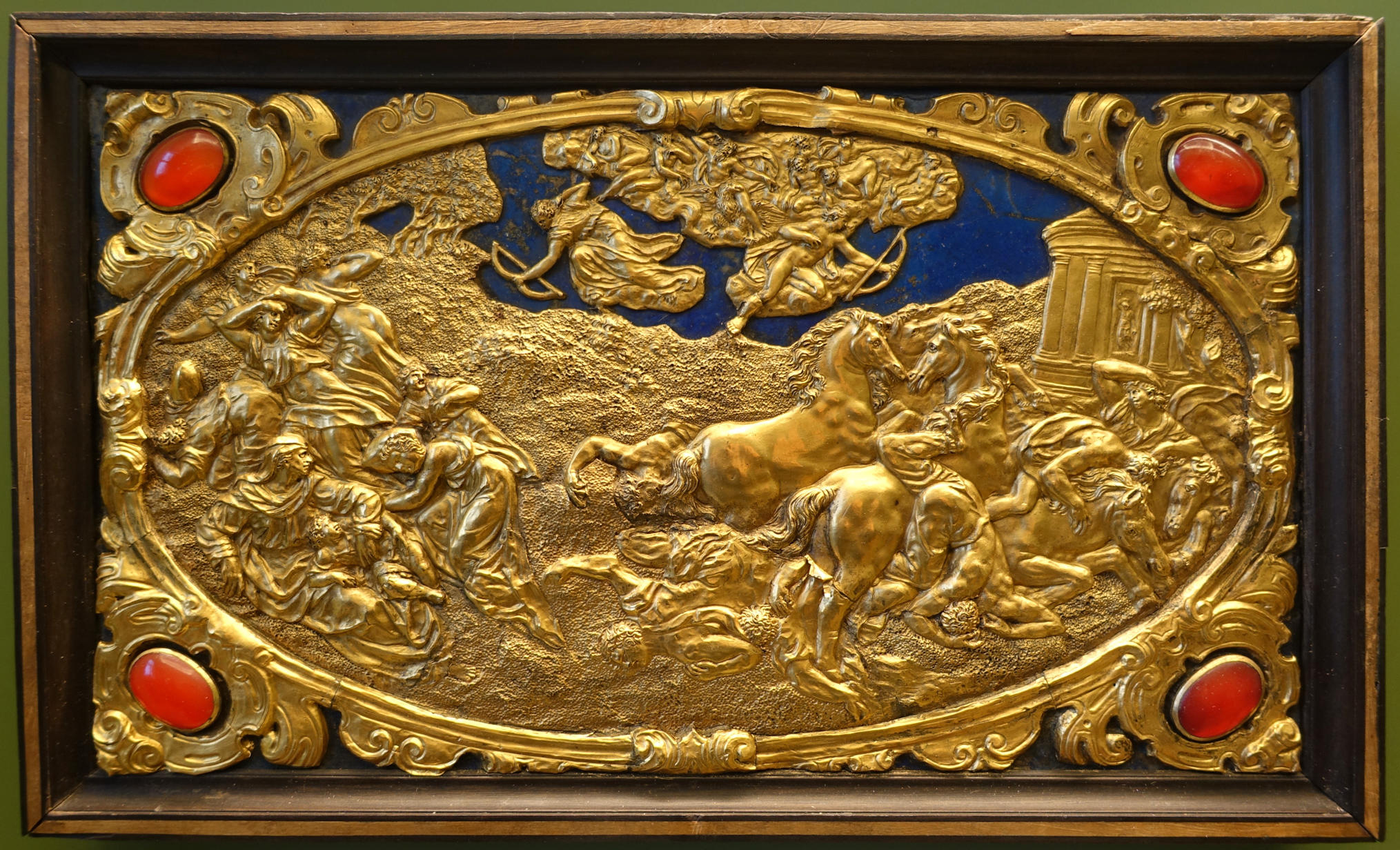 Six Mythological Scenes, 2 The Death of the Niobids, Antonio Gentili, Rome, c. 1600 AD, modelled c. 1552 1555 AD, gold plate with precious stones Bode Museum DSC02536