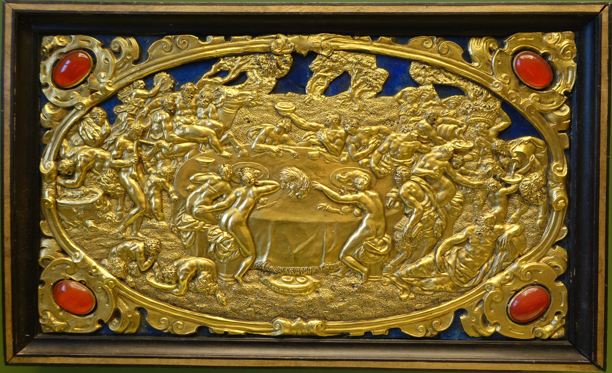 Six Mythological Scenes, 3 Bacchic Feast, Antonio Gentili, Rome, c. 1600 AD, modelled c. 1552 1555 AD, gold plate with precious stones Bode Museum DSC02539