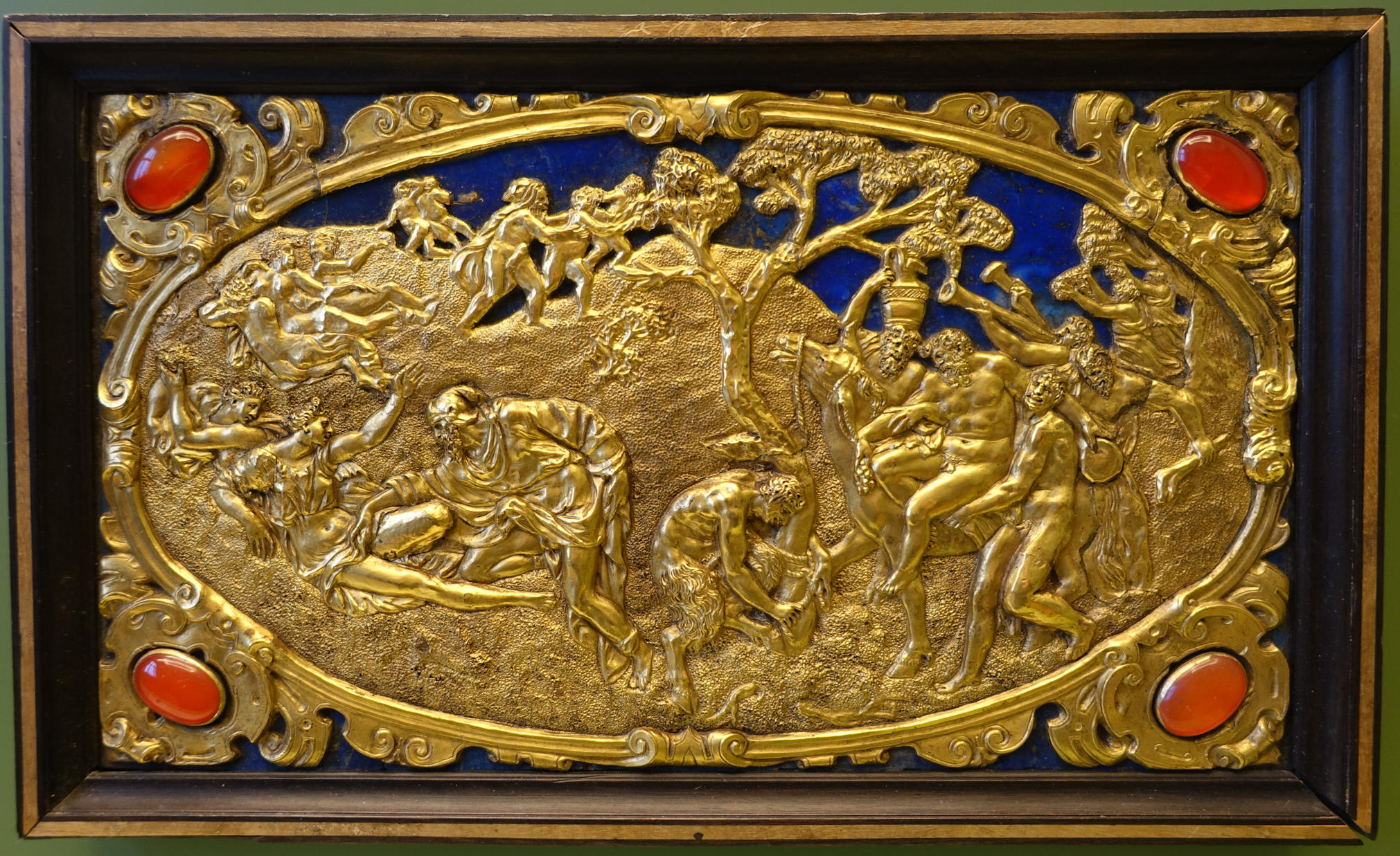 Six Mythological Scenes, 6 Scenes of Satyrs, Antonio Gentili, Rome, c. 1600 AD, modelled c. 1552 1555 AD, gold plate with precious stones Bode Museum DSC02540