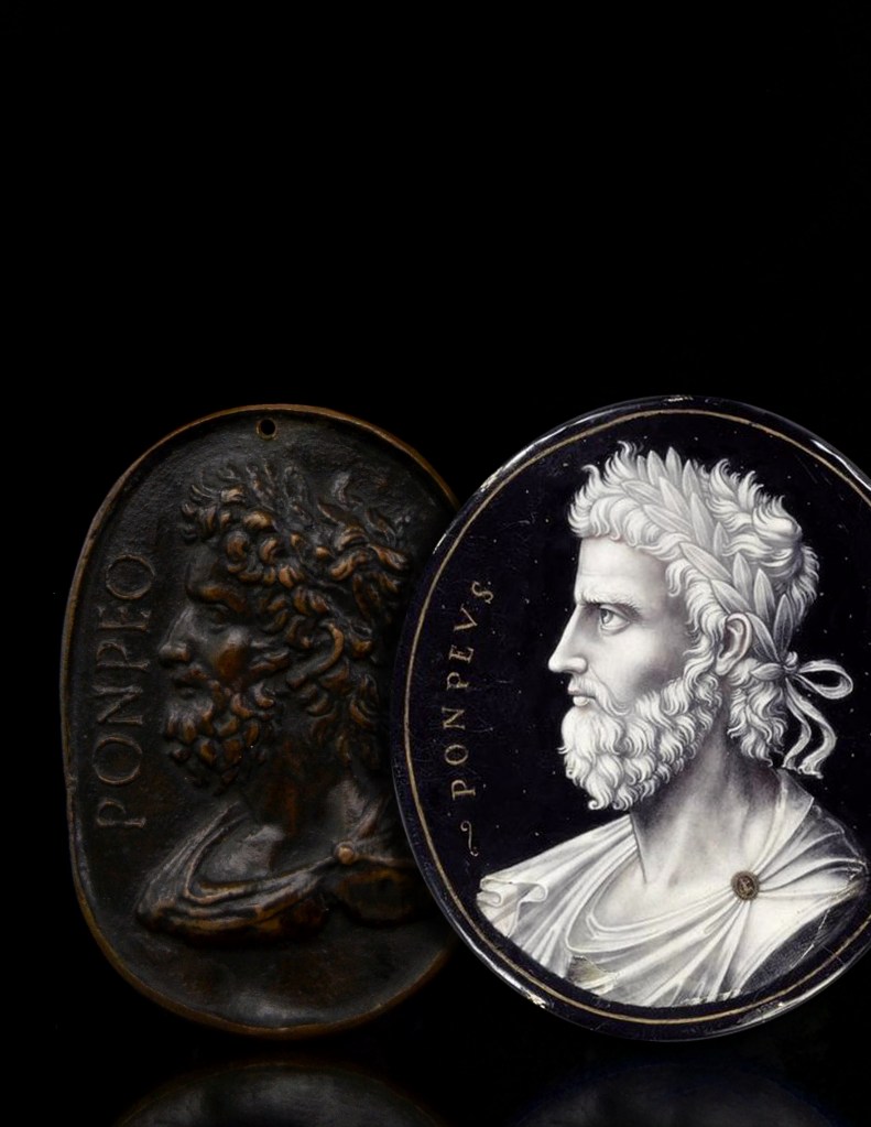 Bust of Pompey Limoges Enamel Bronze Plaquette