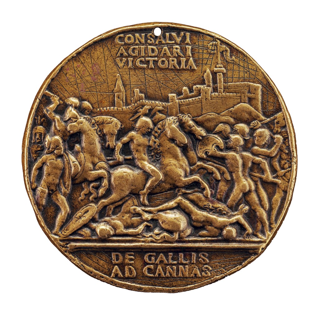 Obverse of a bronze medal depicting the Battle of Cannae, by Hermann Vischer der Jüngere (?), after Galeazzo Mondella, called Moderno, made ca. 1506-07 (?), Venice (?) (National Gallery of Art, DC, inv. 1957.14.273.a)